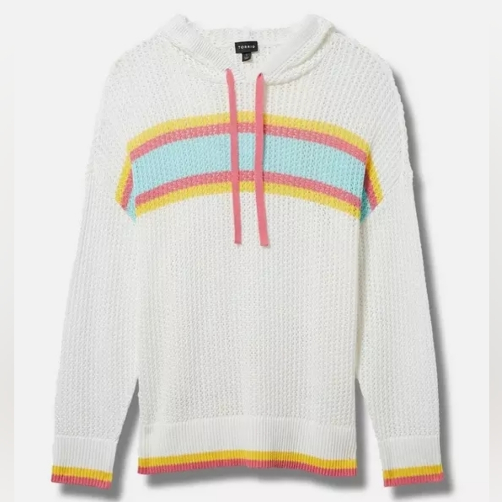 Torrid Pointelle Boxy Hoodie, Striped, Size 2 (18-20)